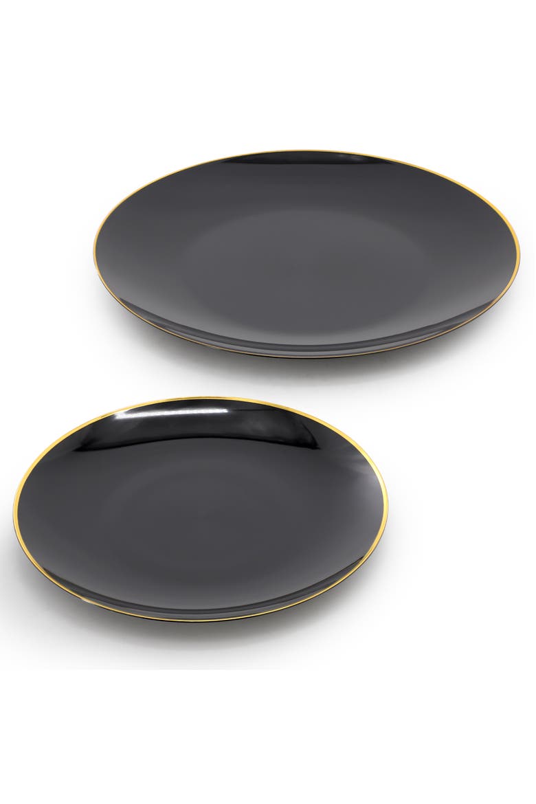 Disposable Plastic Dinnerware Party Set in Black and Gold, Alternate, color, Black