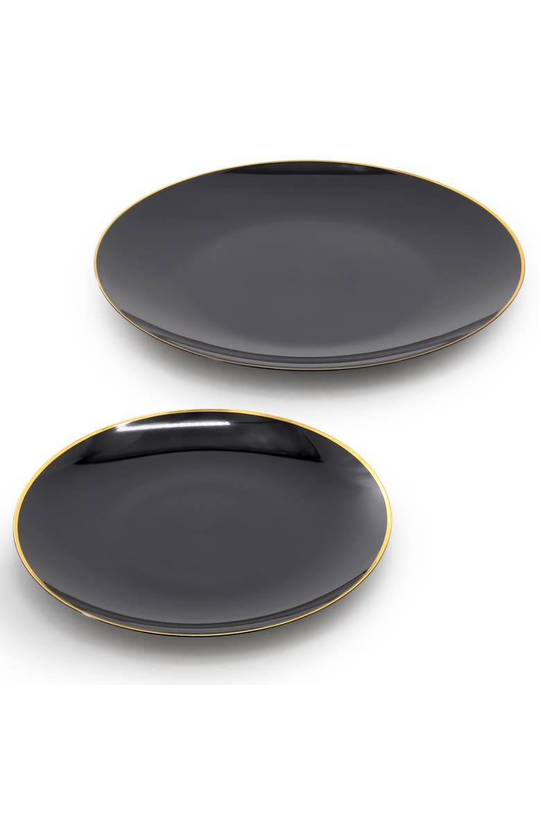 Elama Disposable Plastic Dinnerware Party Set in Black and Gold, Alternate, color, Black