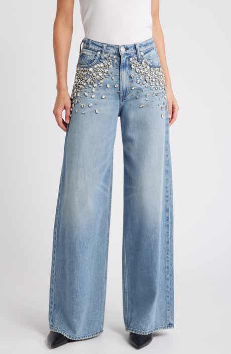 rag & bone Featherweight Sofie Bedazzled High Waist Wide Leg Jeans