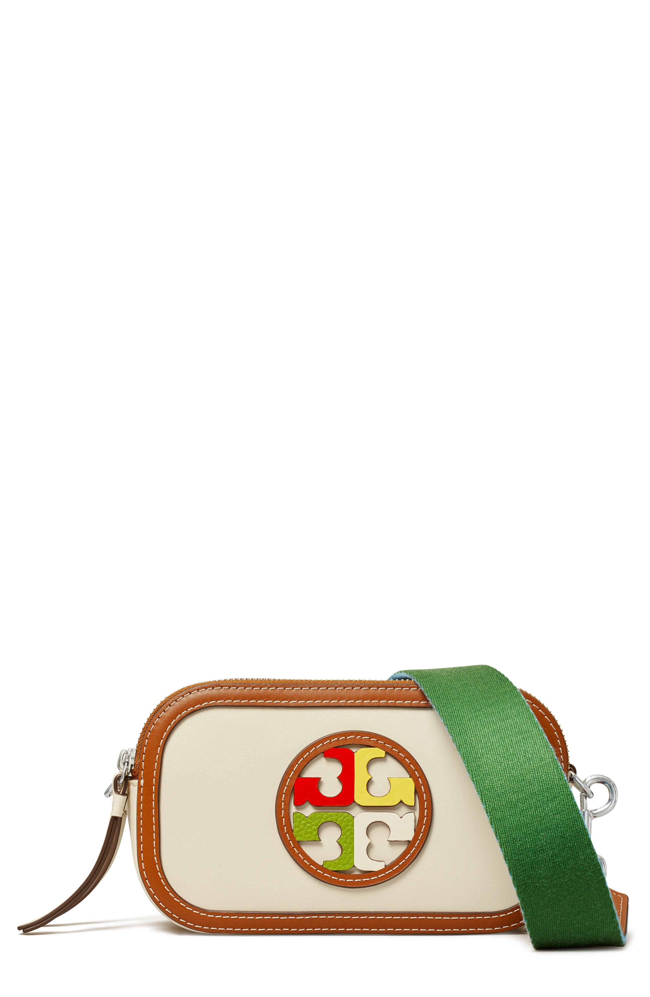 Tory Burch Mini Miller Marquetry Logo Crossbody Bag, Main, color, 