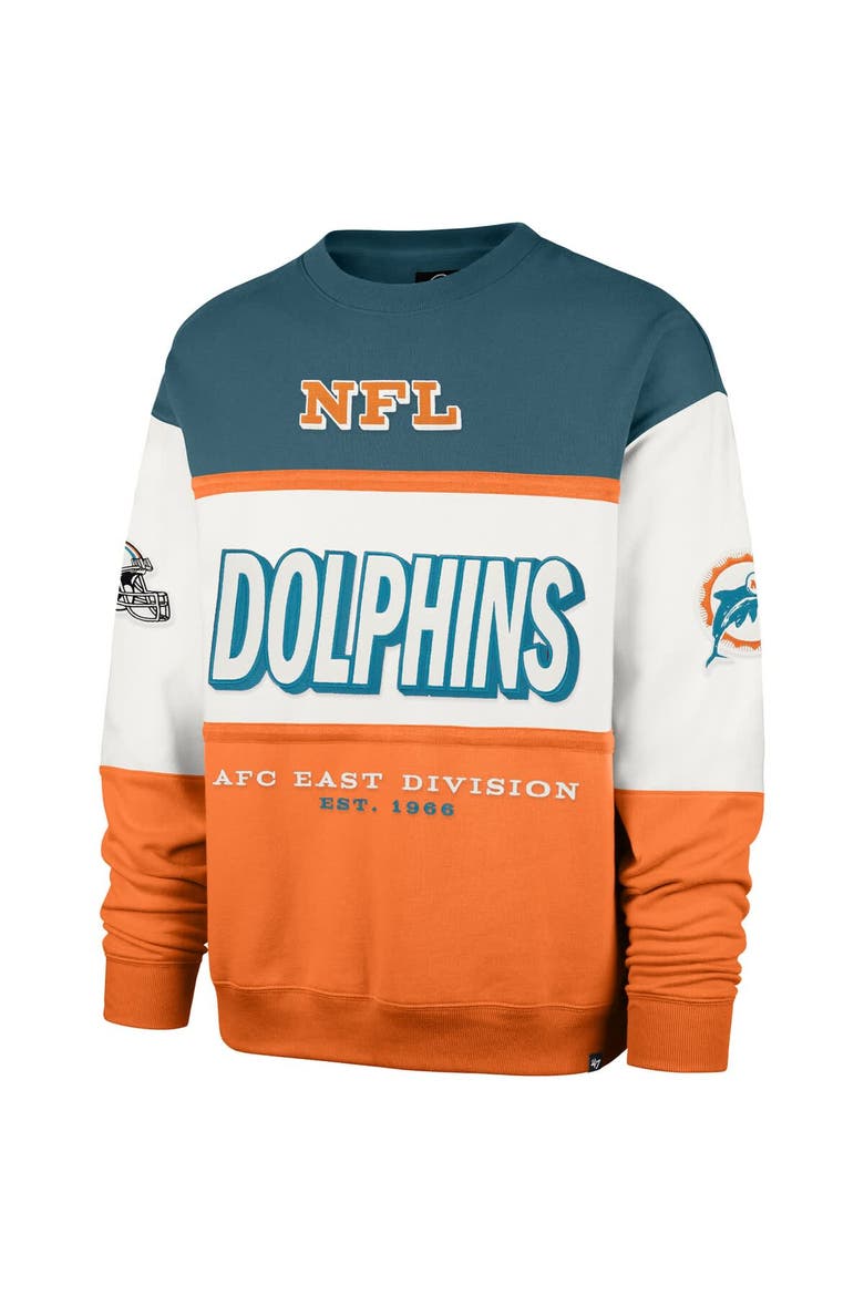 Men's '47  Aqua/Orange Miami Dolphins Throwback Breeze Maximalist Sweatshirt, Alternate, color, Aqua