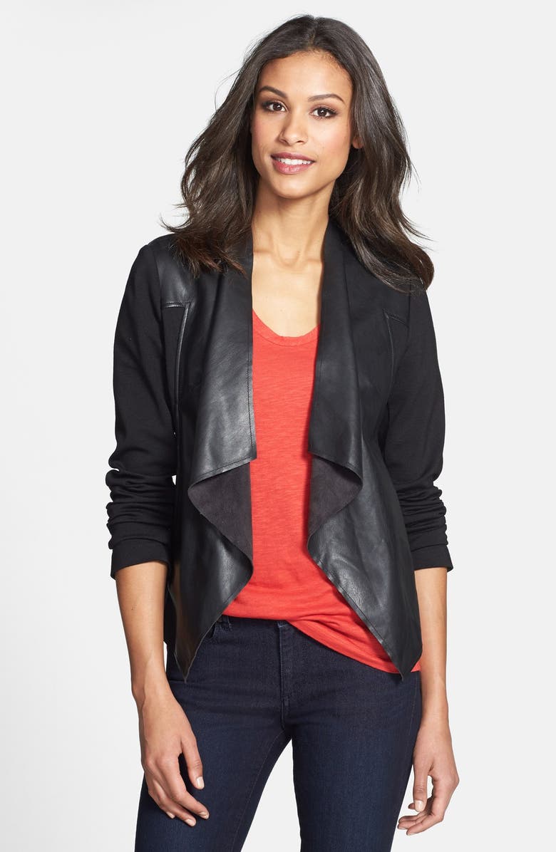 KUT from the Kloth 'Lincoln' Faux Leather Drape Front Jacket, Main, color, 