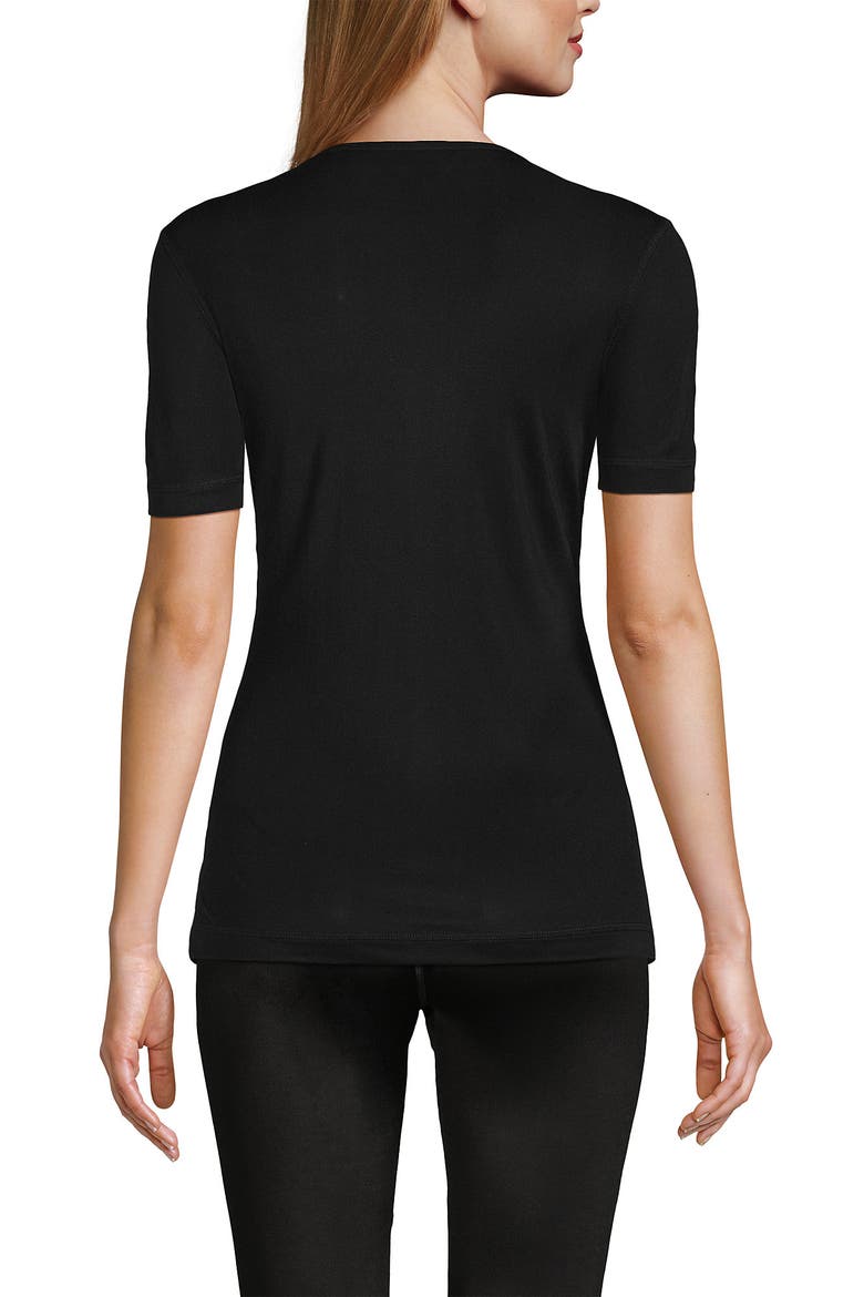 Womens' Silk Interlock Short Sleeve Crewneck Long Underwear Thermal Baselayer Top, Alternate, color, Black