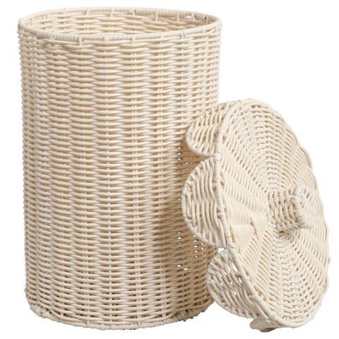 Resin 2.9-Gallon Cylinder Wicker Watebasket with Scalloped Lid