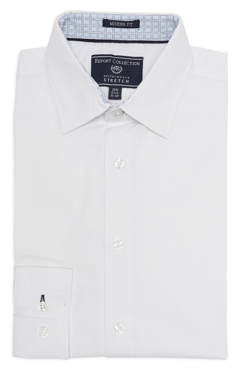 Report Collection Solid Long Sleeve 4-Way Stretch Shirt, Main, color,