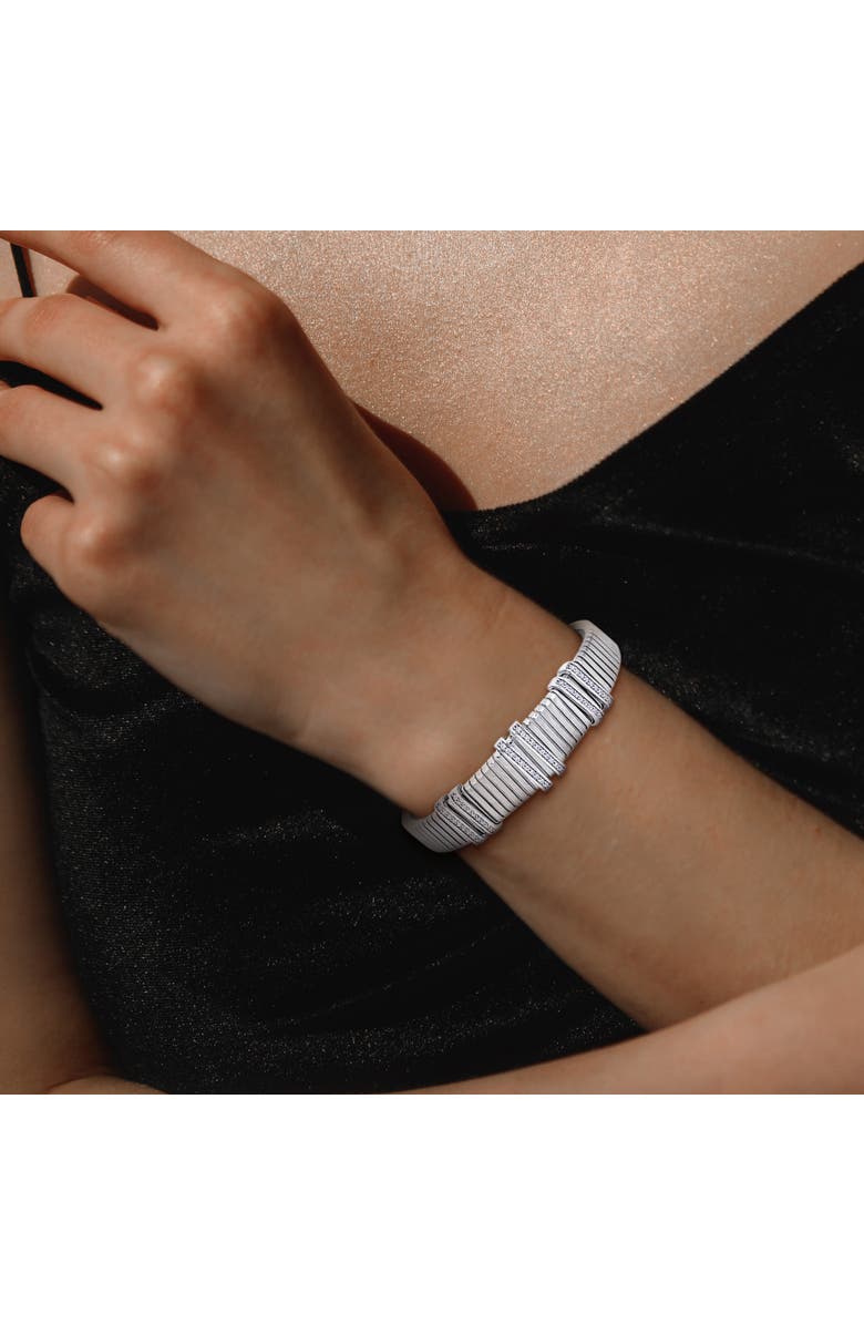 Julianna B. Cubic Zirconia Omega Wide Bangle Bracelet Two-Tone, Alternate, color, Sterling Silver