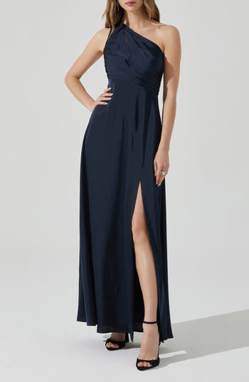 Astr The Label Atolia Draped One-shoulder Gown In Blue