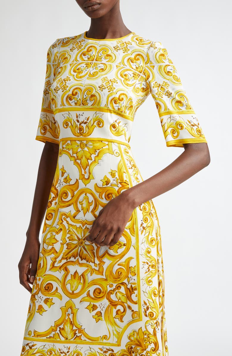 Dolce&Gabbana Majolica Stretch Silk Charmeuse Dress, Alternate, color, Mix Maiolica Giallo