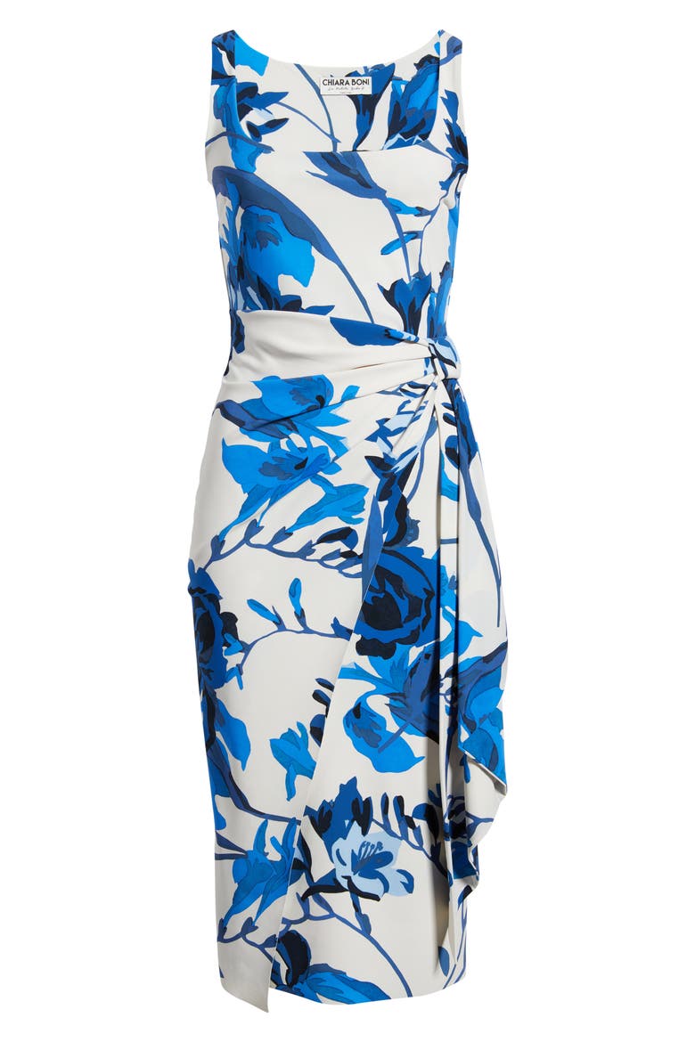 Floral Ruffle Detail Cocktail Sheath Dress, Alternate, color, CAROLE BLUE