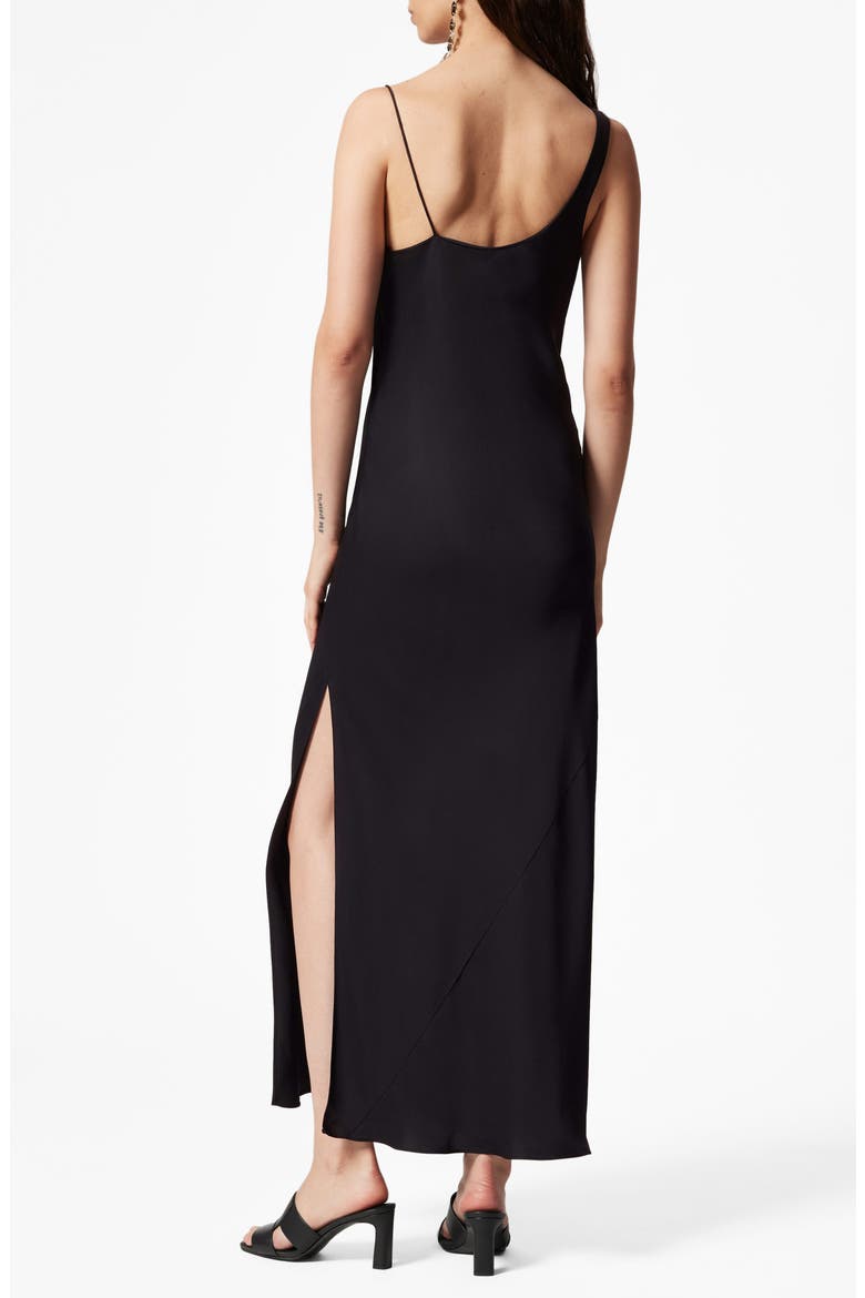 Asymmetric Cowl Neck Satin Midi Dress, Alternate, color, BLACK DARK