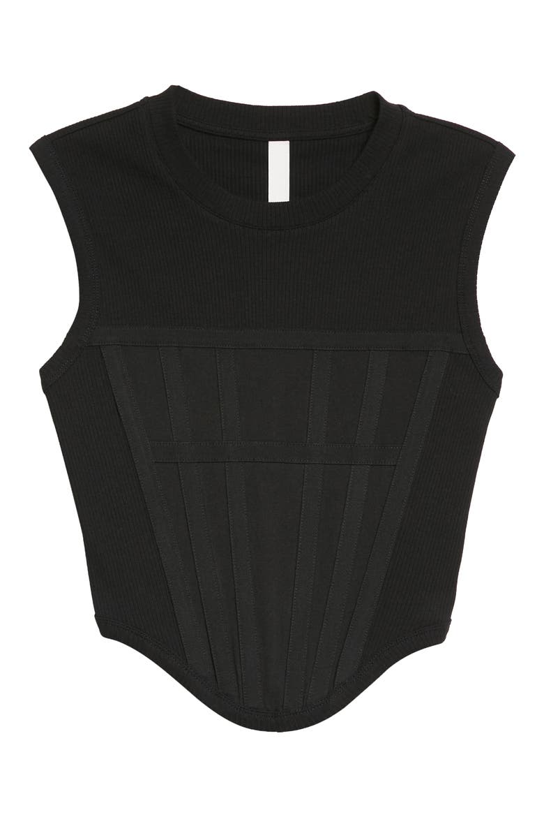 Gender Inclusive Rib Jersey Corset Tank, Alternate, color, BLACK