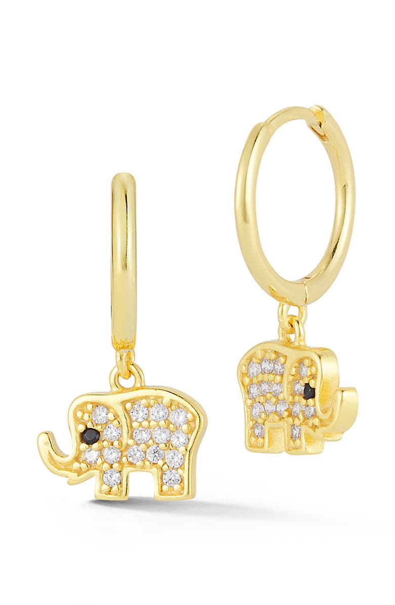 GLAZE JEWELRY Pavè Elephant Huggie Hoop Earrings, Main, color, Gold