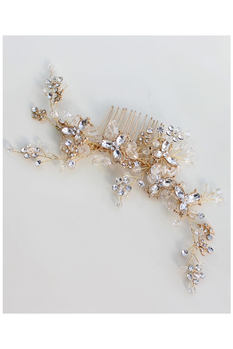 Adele Crystal & Imitation Pearl Hair Comb, Main, color, GOLD