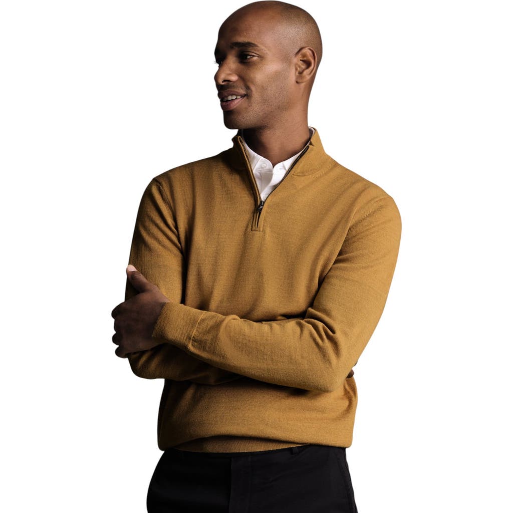 Charles Tyrwhitt Merino Zip Neck Long Sleeve Sweater In Yellow