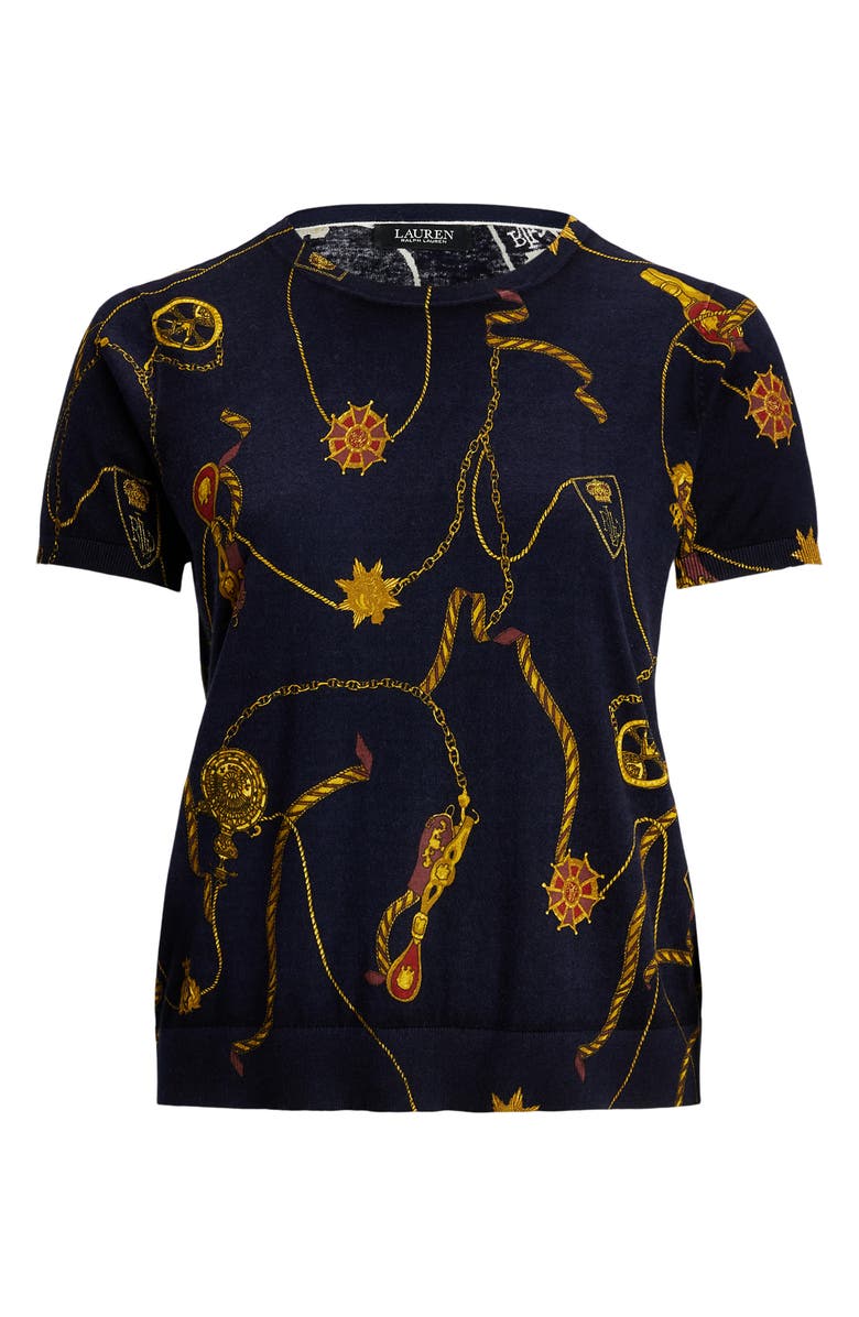 Lauren Ralph Lauren Eylah Medallion Print Short Sleeve Cotton & Modal Sweater, Alternate, color, 