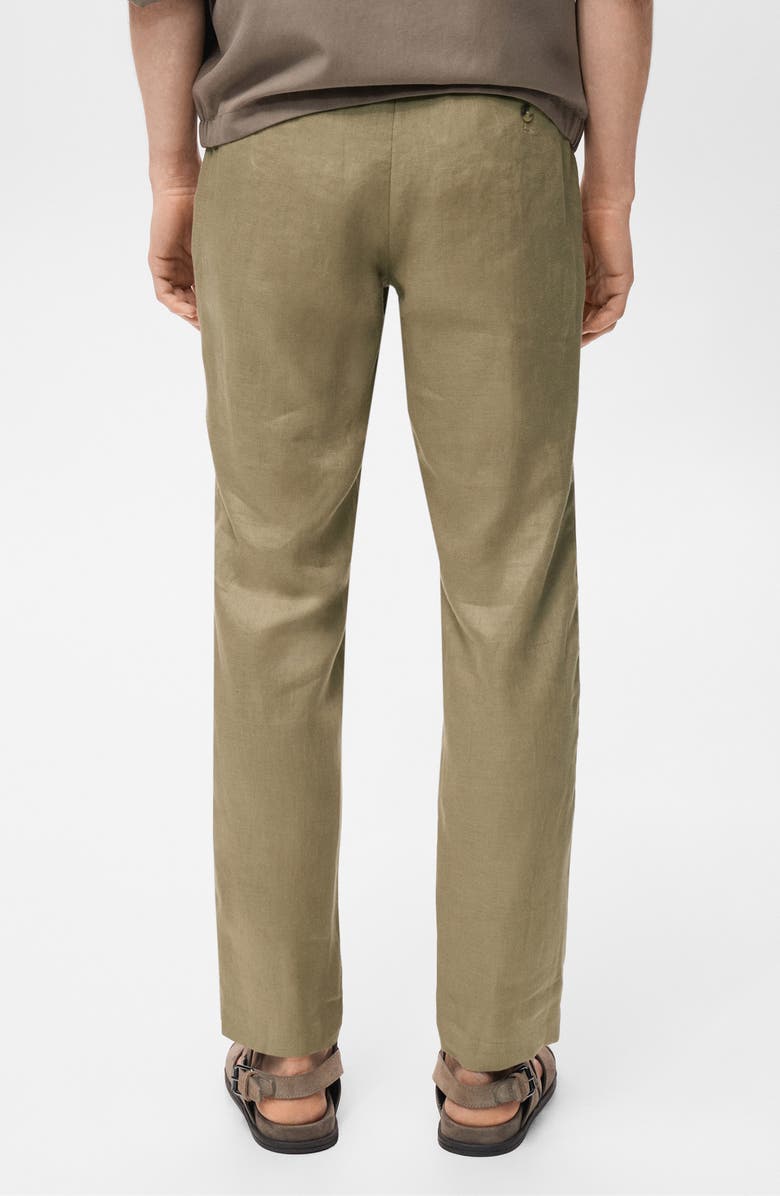 MANGO Slim Fit Flat Front Linen Pants, Alternate, color, Khaki Green