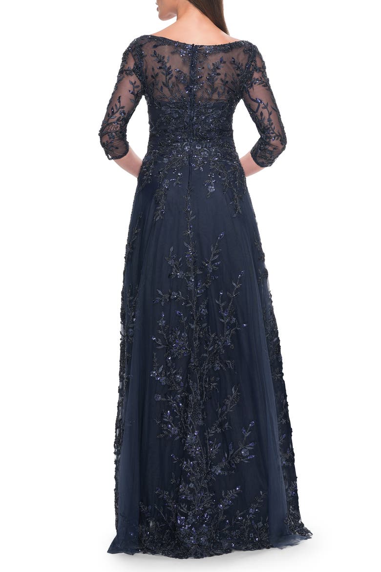 Stunning Evening Gown with Lace Beaded Design, Alternate, color, Navy