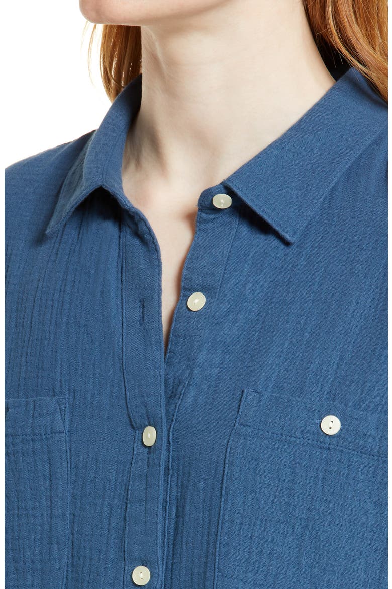 Long Sleeve Gauze Button-Up Shirt, Alternate, color, BLUE ENSIGN