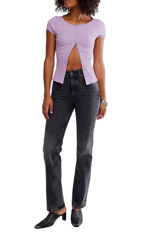 Free People Most Wanted Short Sleeve Cotton Blend Cardigan In Purple