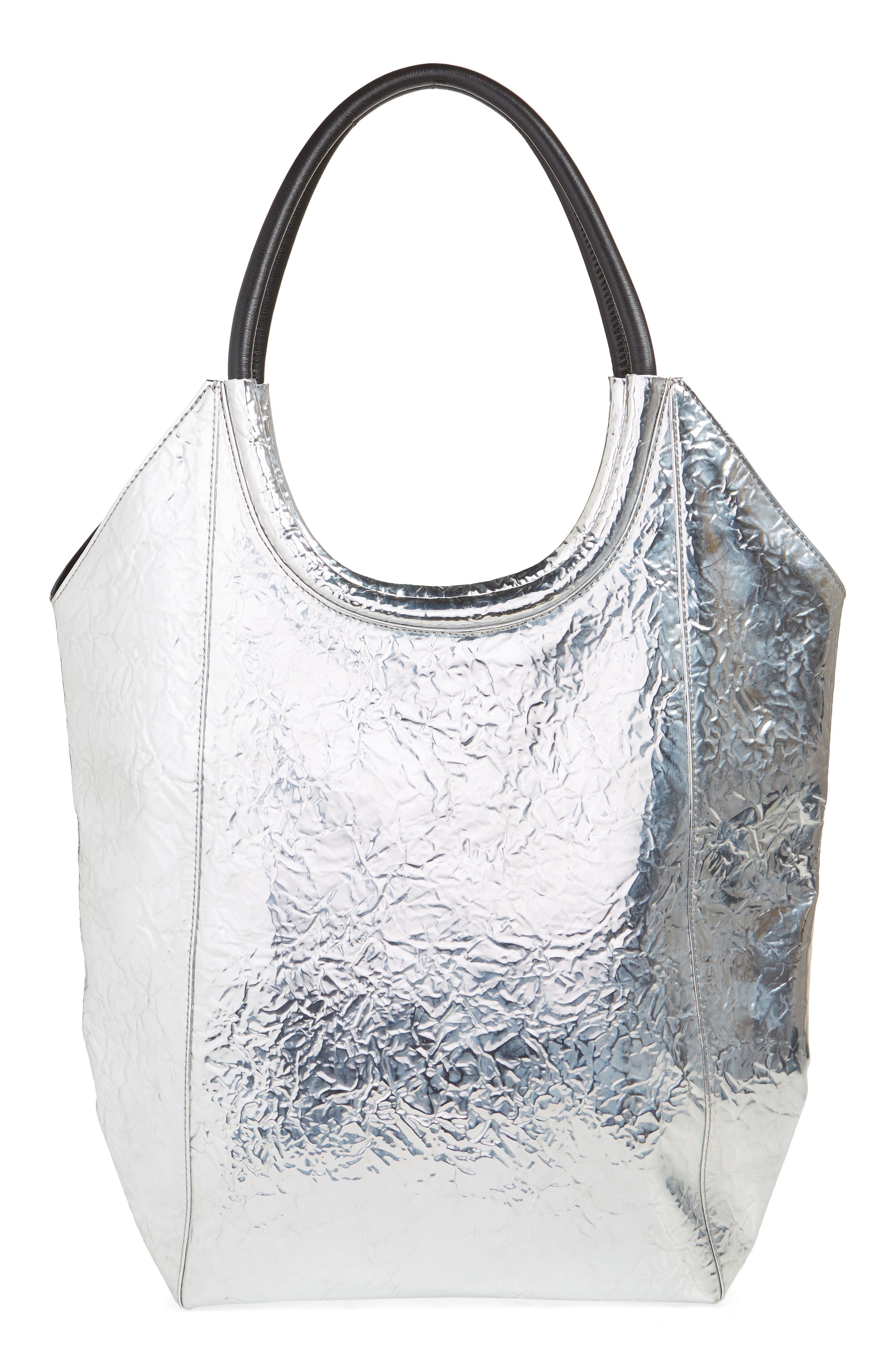 rag & bone Remi Crinkled Metallic Faux Leather Shopper, Main, color, 