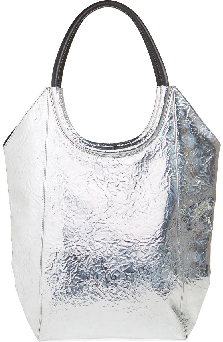 rag & bone Remi Crinkled Metallic Faux Leather Shopper, Main, color,