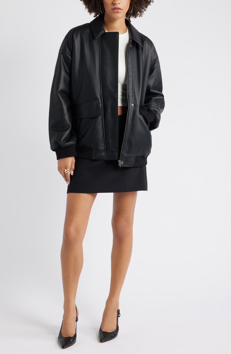Open Edit Oversize Faux Leather Jacket, Alternate, color, Black