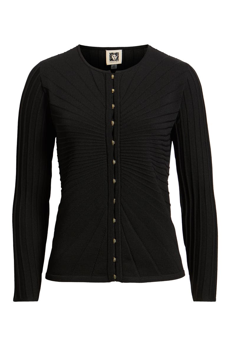 Sunburst Rib Cardigan, Alternate, color, ANNE BLACK
