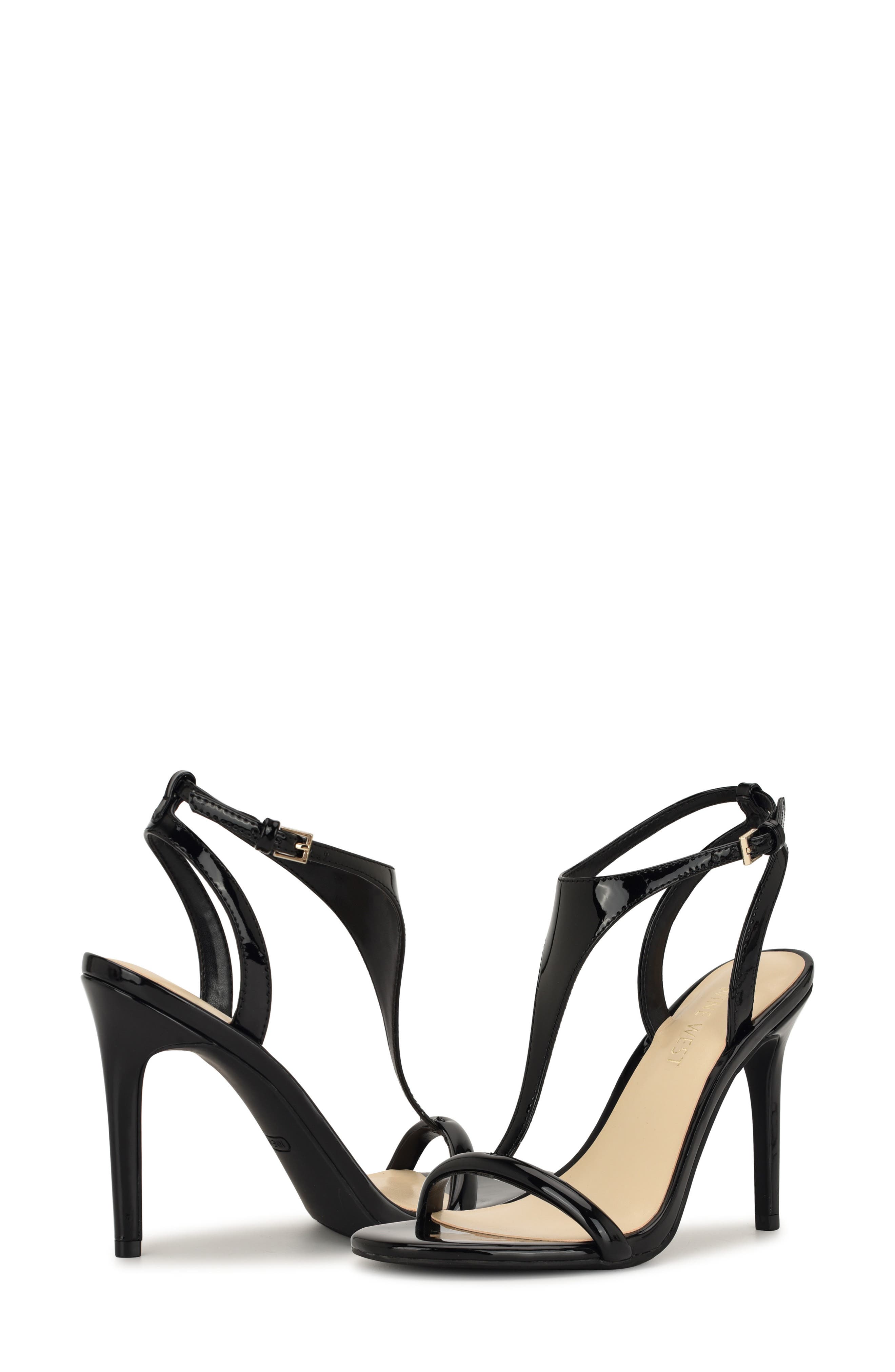 Nine West Miaza T-Strap Stiletto Sandal, Alternate, color, Black Patent