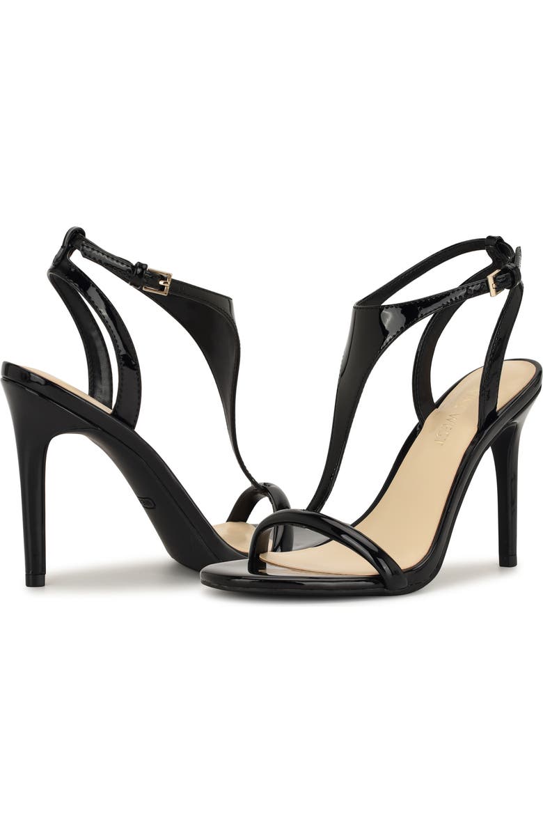 Nine West Miaza T-Strap Stiletto Sandal, Alternate, color, Black Patent