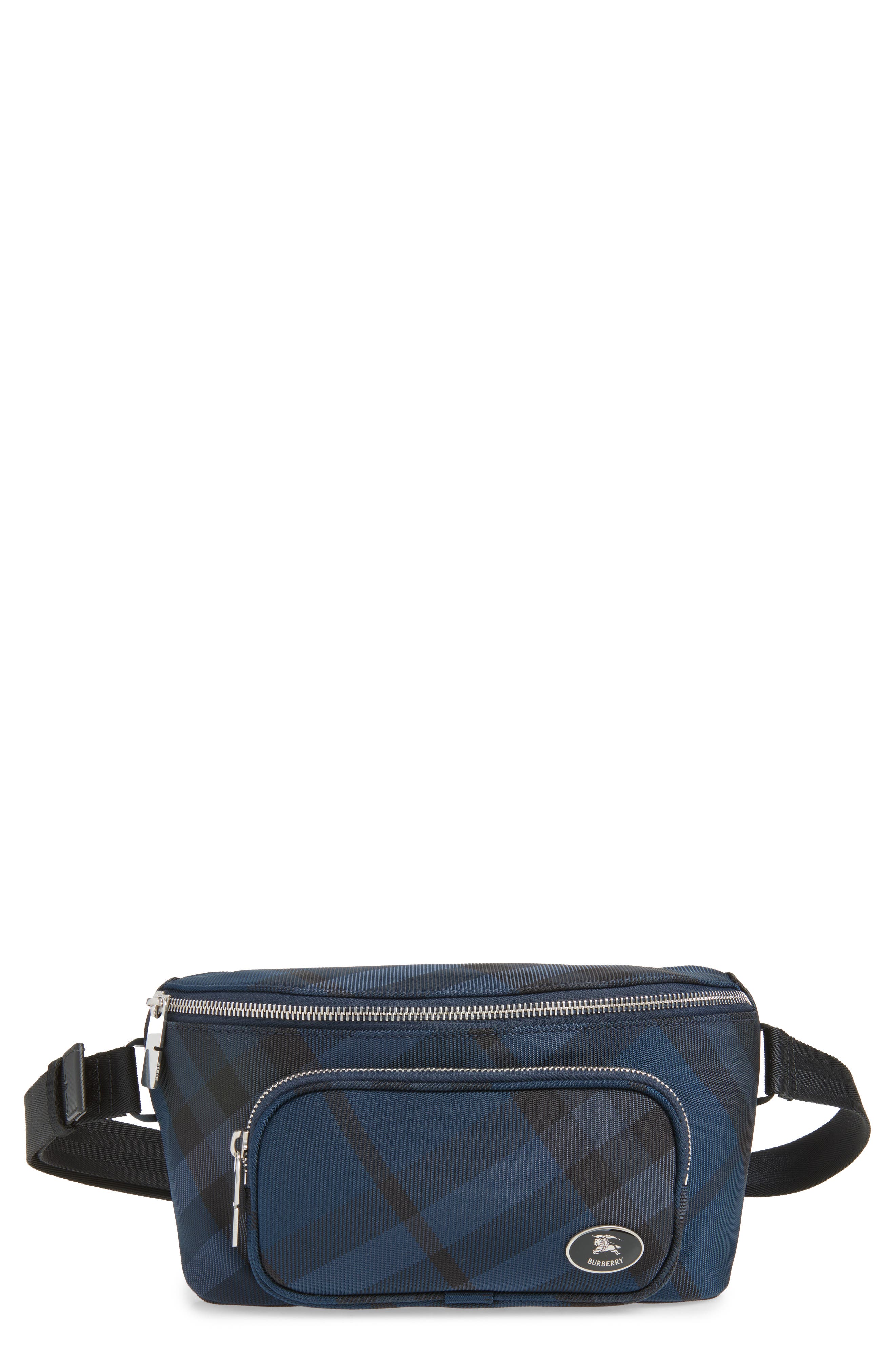 Burberry Grid Check Nylon Belt Bag, Main, color, Navy