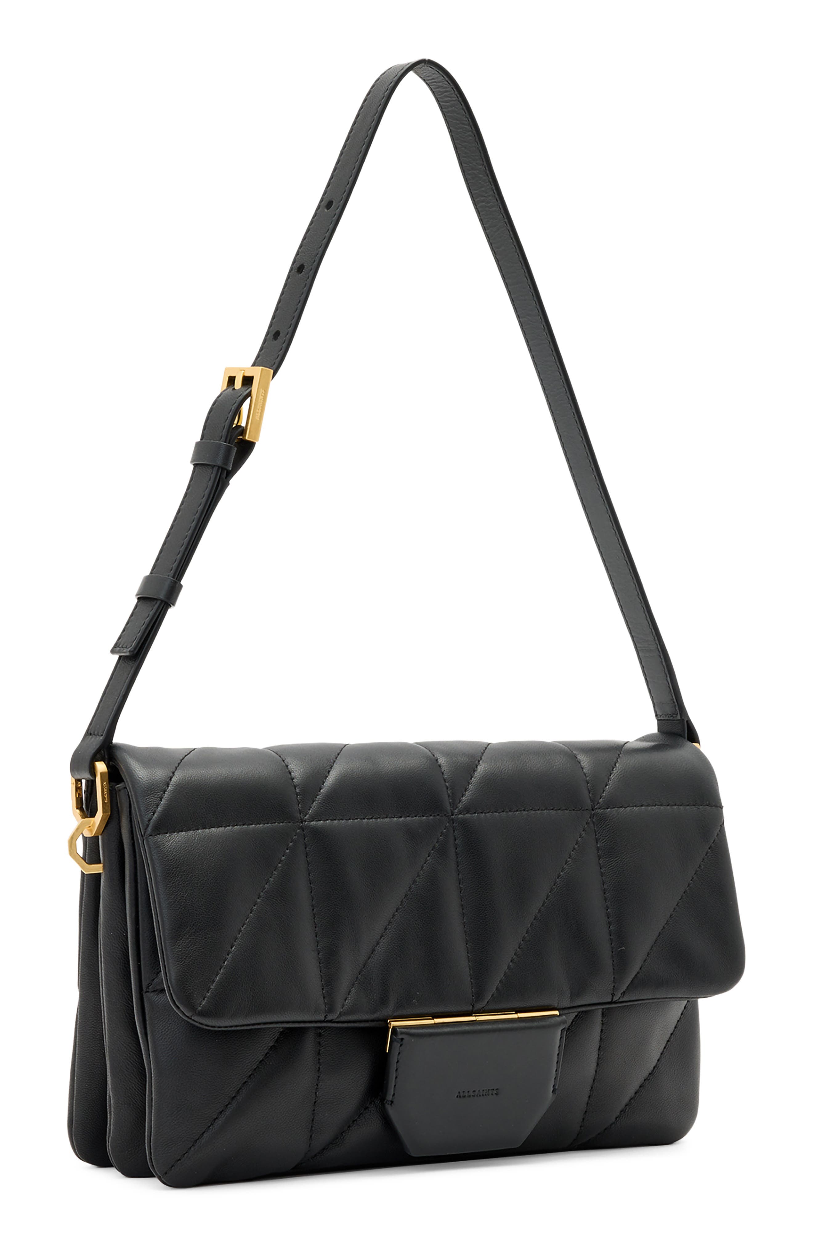 AllSaints Ondine Quilted Leather Shoulder Bag, Alternate, color, Black