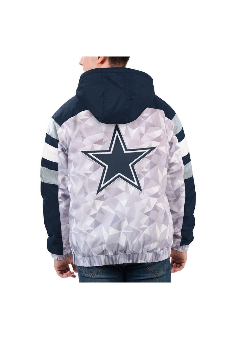 Men's Starter White/Navy Dallas Cowboys Thursday Night Gridiron Raglan Half-Zip Hooded Jacket, Alternate, color, Gray