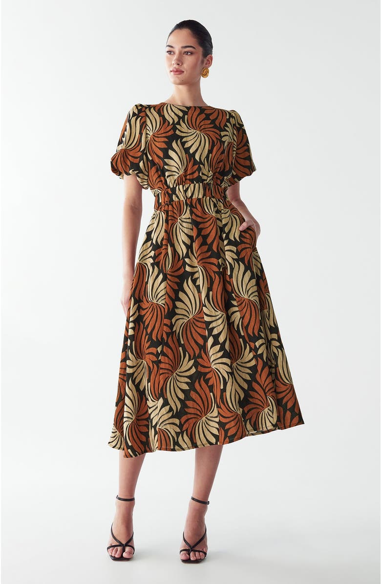 WILLA Pen Midi Dress, Main, color, Golden Leaf