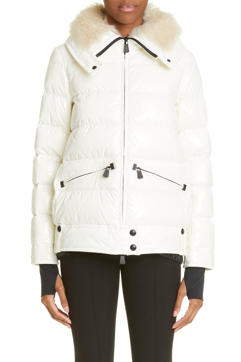 Arabba Down Jacket with Shearling Collar, Main, color, WHITE