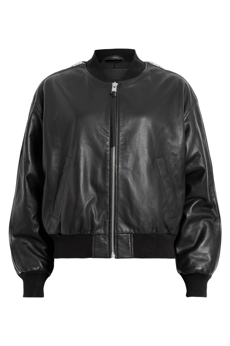 Zenith Leather Bomber Jacket, Alternate, color, BLACK