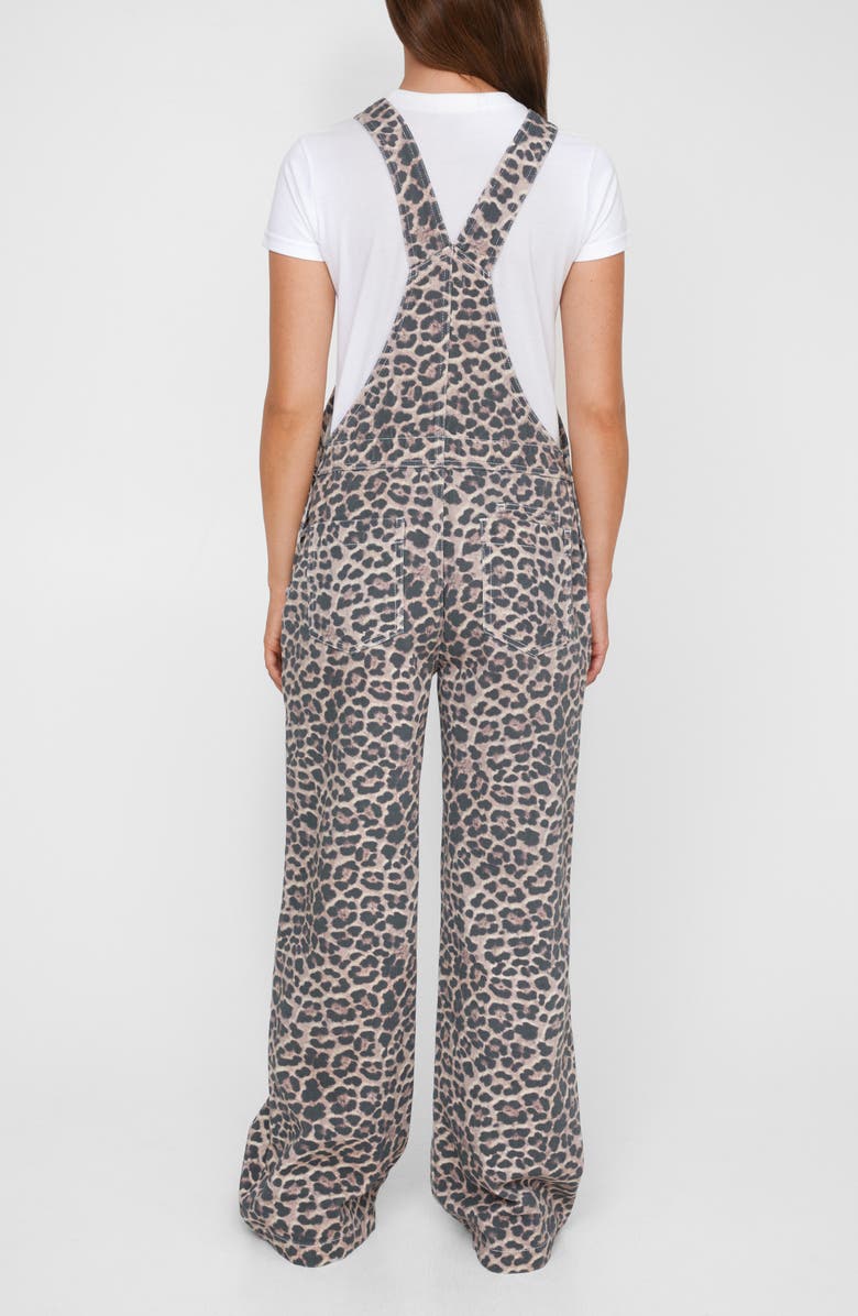 NASTY GAL Leopard Print Denim Overalls, Alternate, color, 