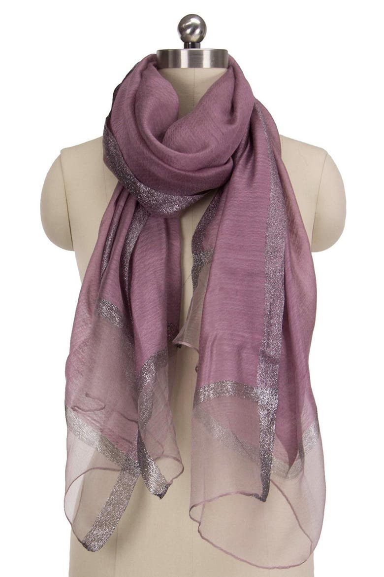 Shimmer Border Scarf, Alternate, color, PURPLE