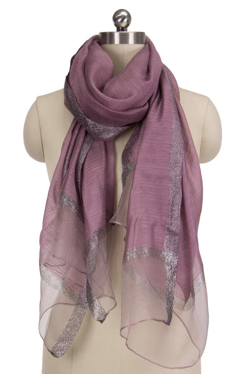 SAACHI Shimmer Border Scarf, Alternate, color, Purple