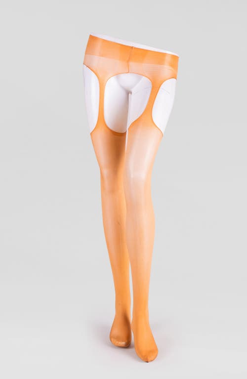 Lechery Women's Lustrous Silky Shiny Sheer Suspender Crotchless High-waist Pantyhose Tights In Caramel