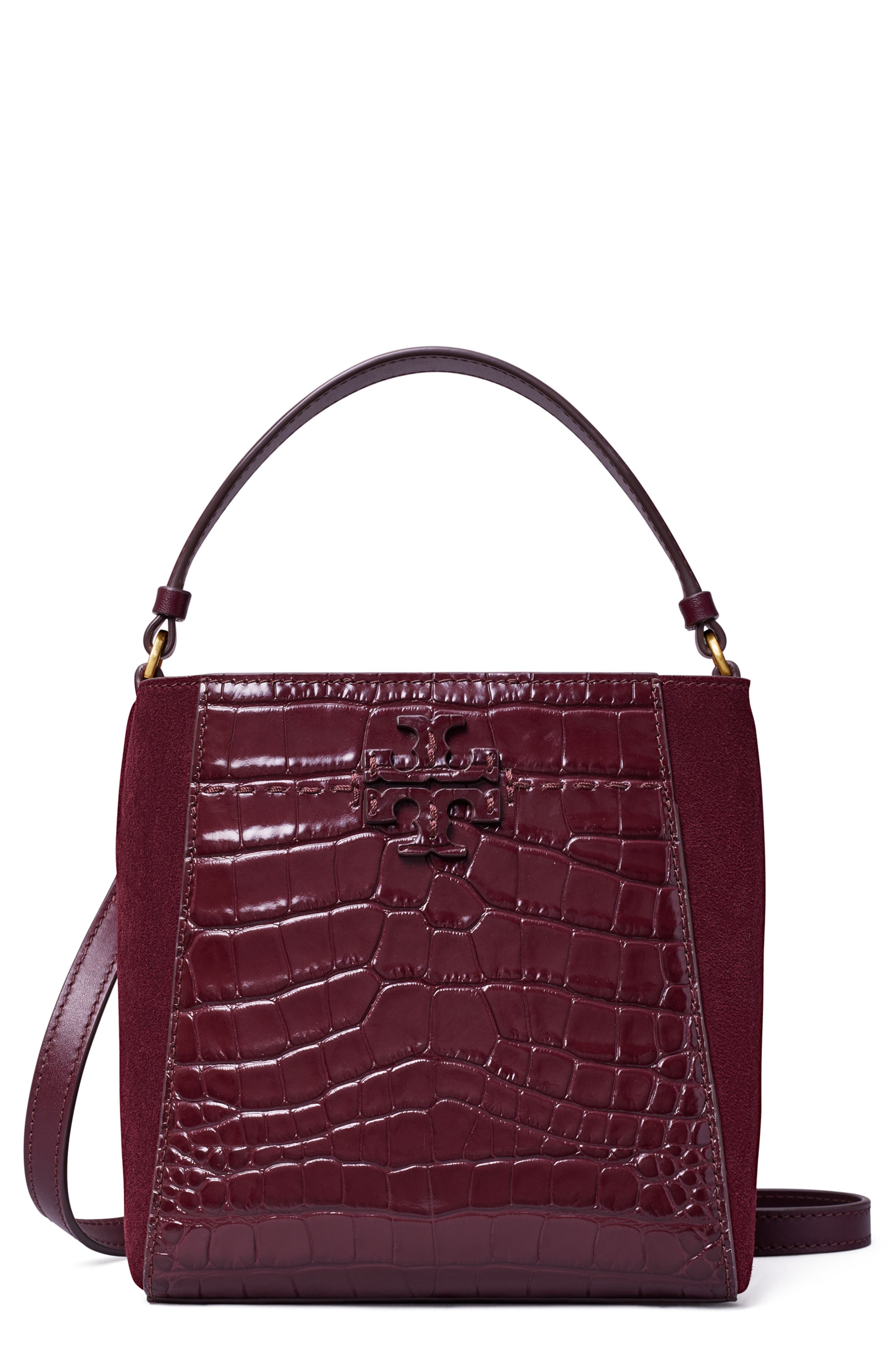 McGraw Embossed Small Bucket Bag, Main, color, BEETLE BERRY