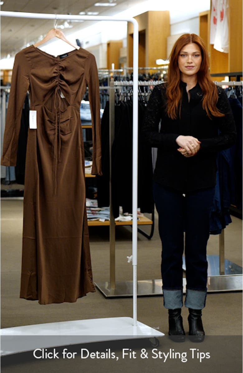 Daring Ruched Long Sleeve Cutout Midi Dress, sales video thumbnail