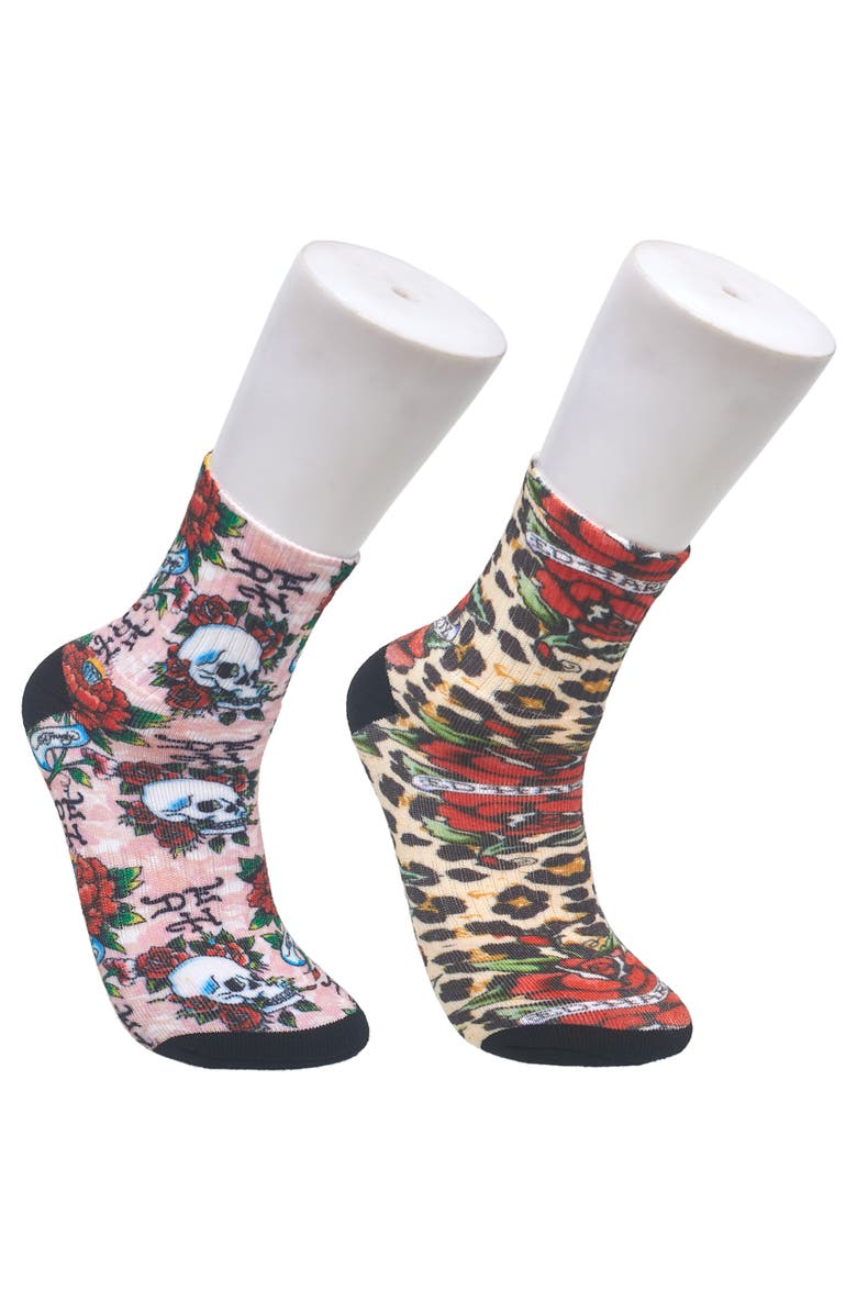 Ed Hardy 360 Print Flat Crew Sock 2-Pack, Main, color, Multi