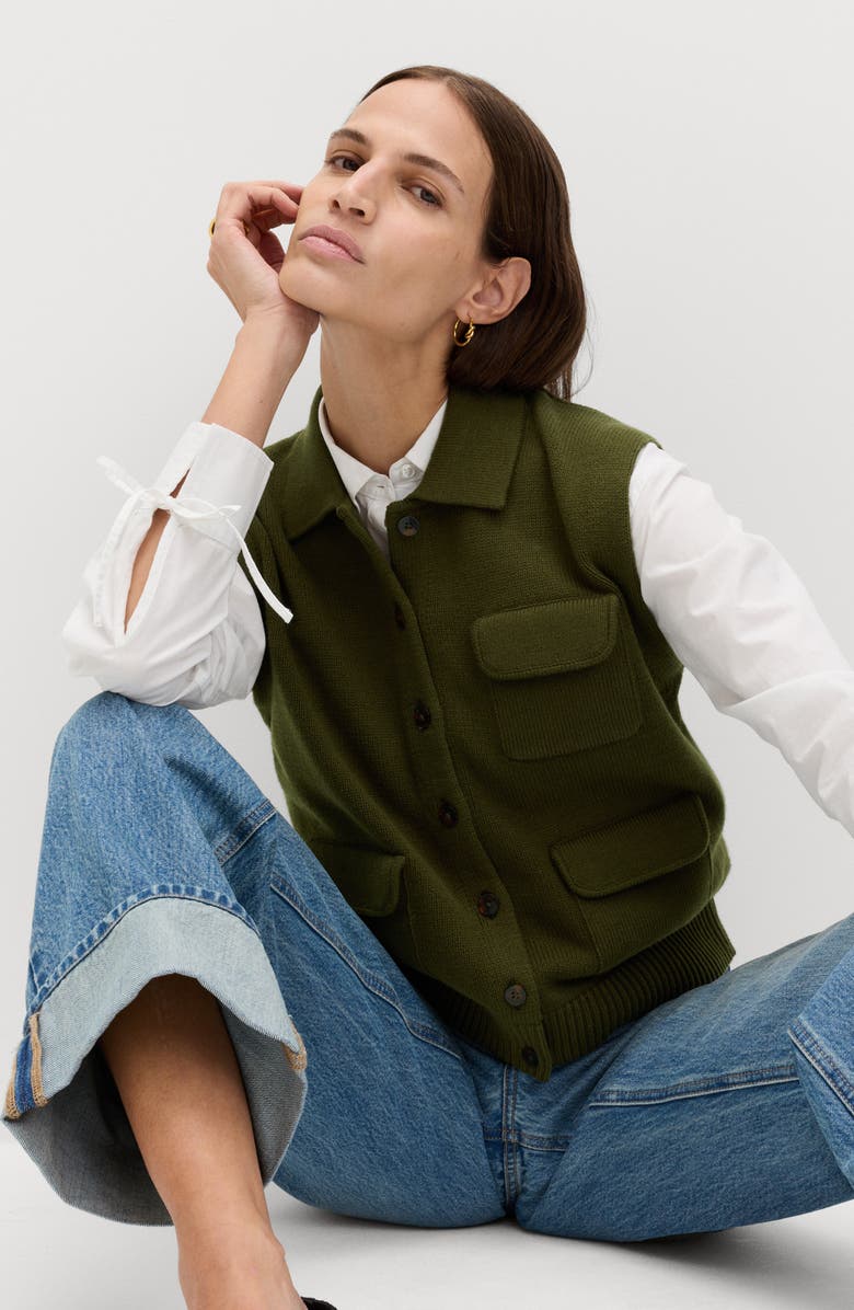 M&S Polo Collar Sweater Vest, Alternate, color, Dark Khaki