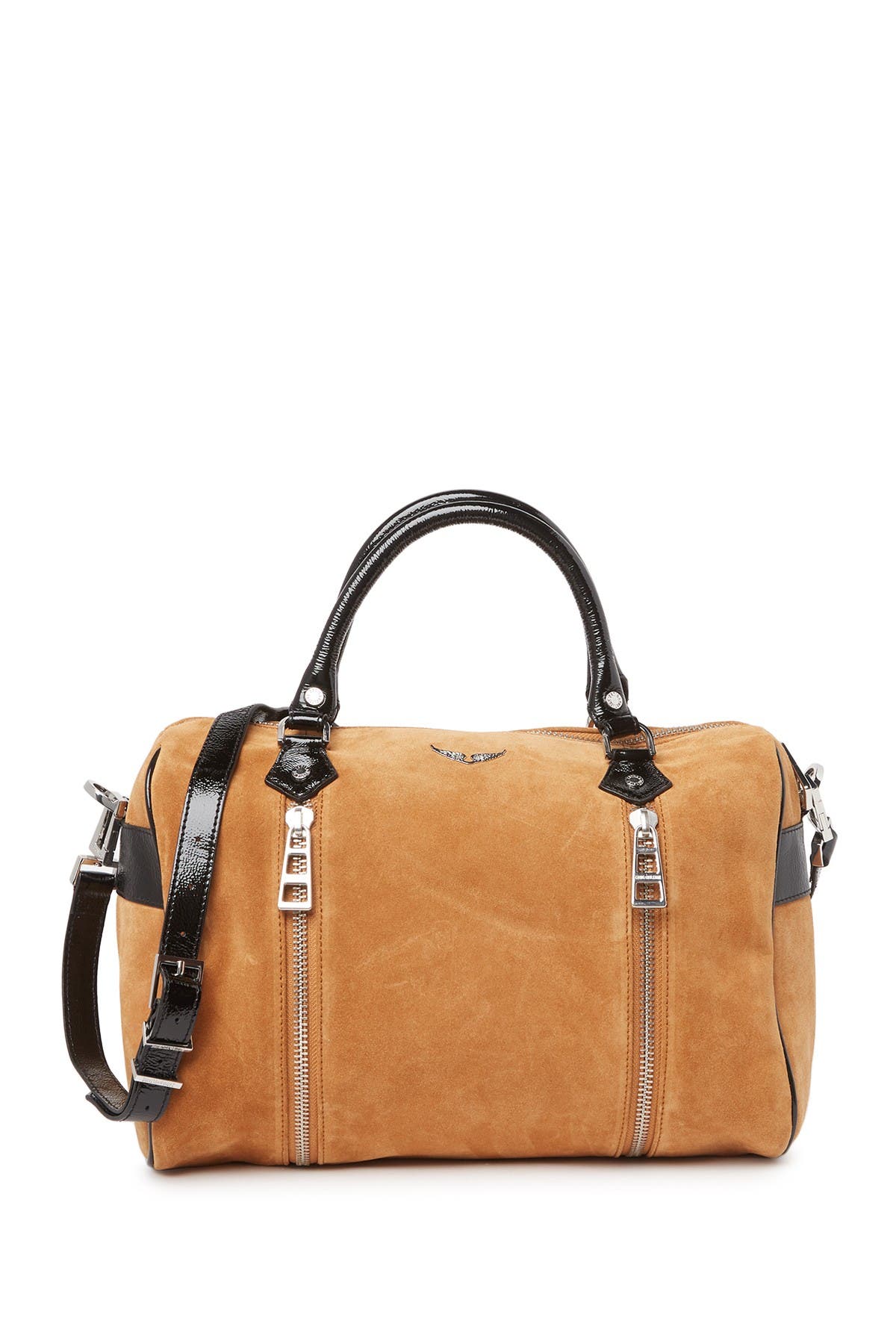 Zadig & Voltaire Sunny Medium Suede Patent Satchel Bag, Main, color, 