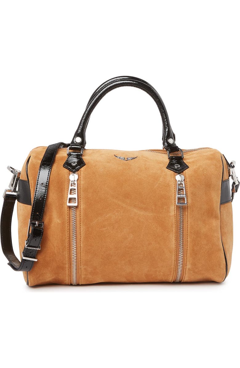 Zadig & Voltaire Sunny Medium Suede Patent Satchel Bag, Main, color,