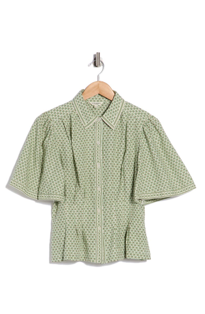 MAX STUDIO Short Sleeve Peplum Button-Up Shirt, Main, color, Cream/ Green Four Clovers