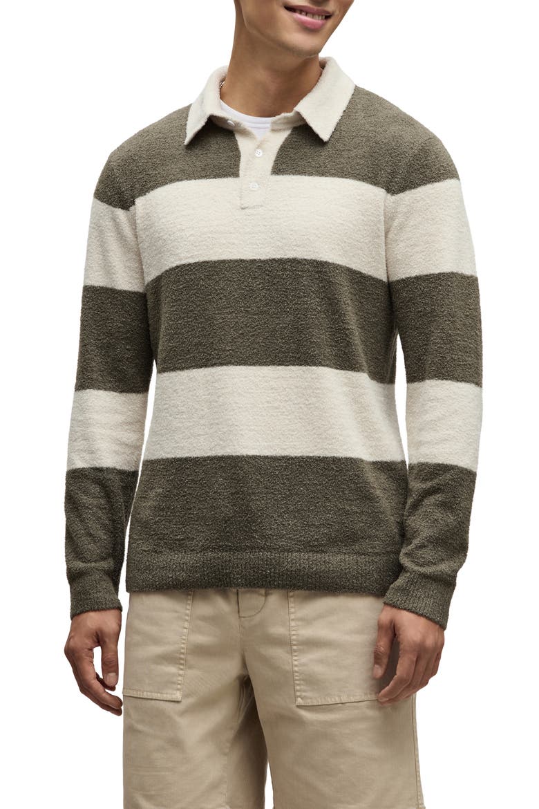 CozyChic® Lite Rugby Pajama Polo Sweater, Main, color, KHAKI GREEN/ MOONLIGHT