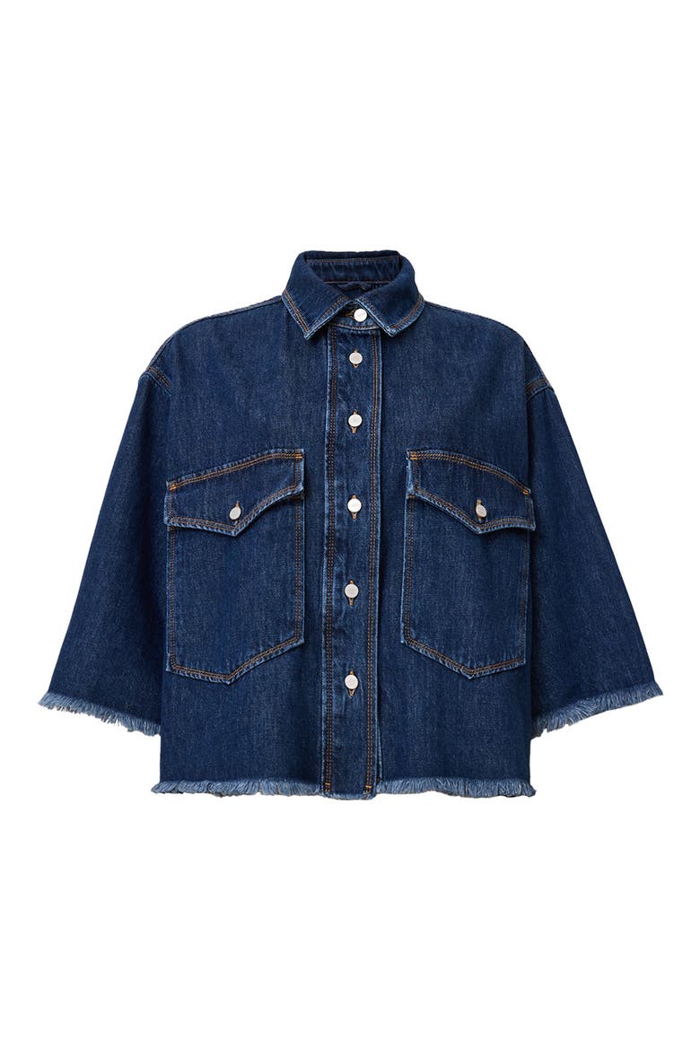 Faye Raw Hem Denim Shirt, Alternate, color, MID INDIGO