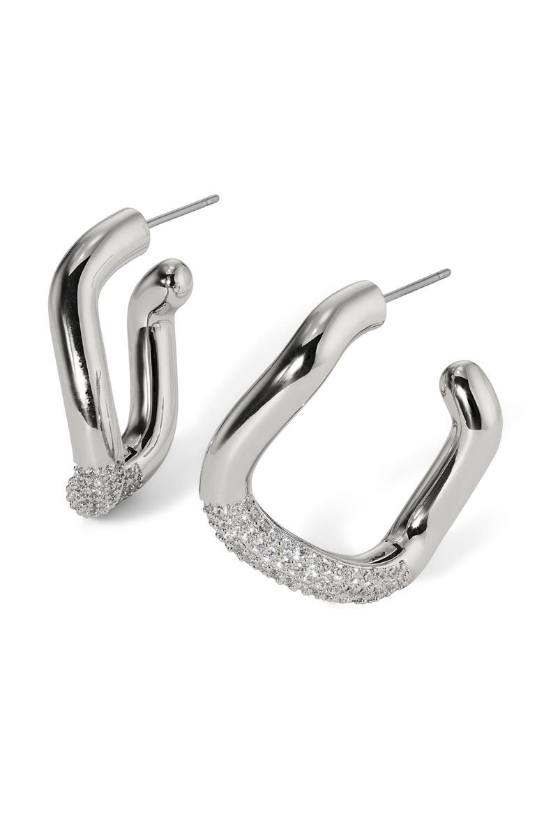 Alma Pavé Organic Hoop Earrings, Main, color, RHODIUM