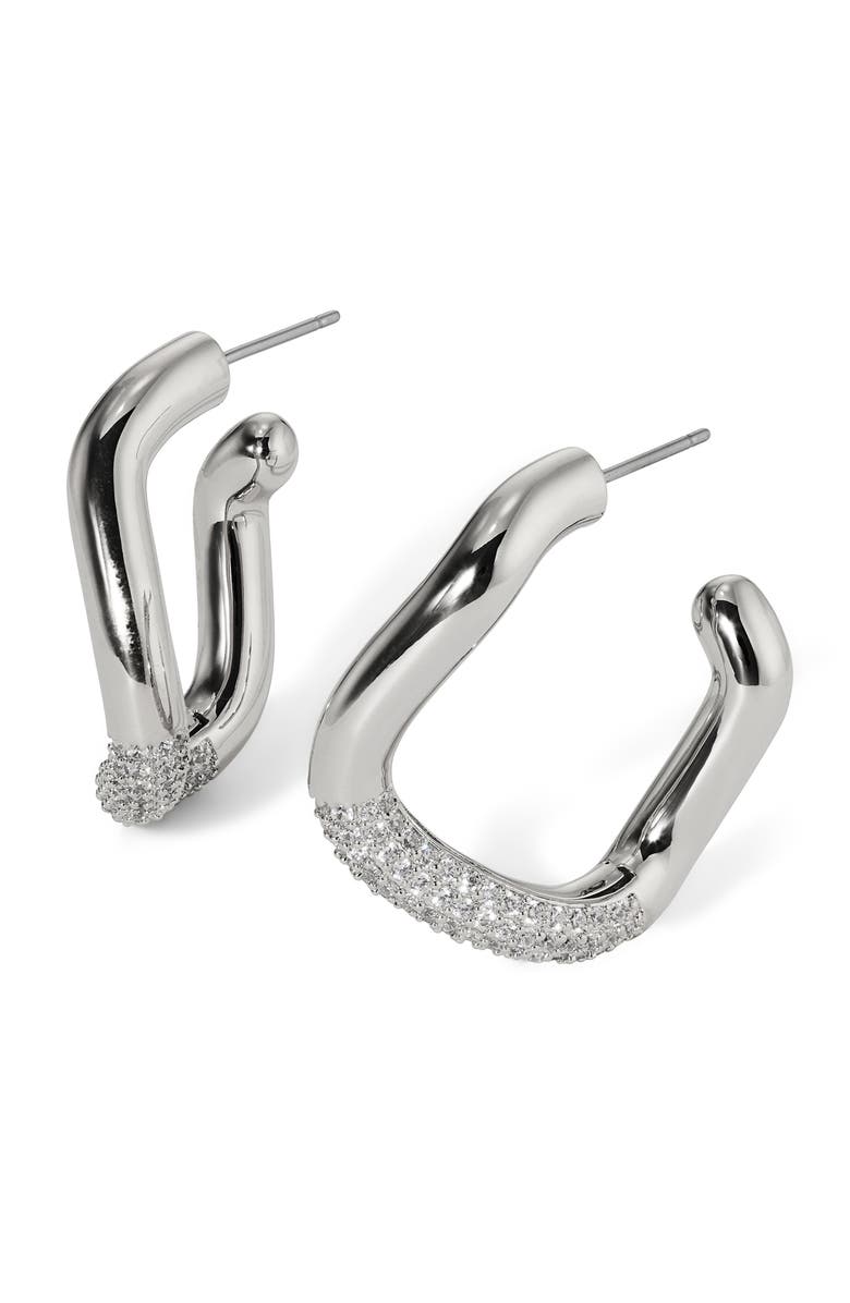 Nadri Alma Pavé Organic Hoop Earrings, Main, color, Rhodium